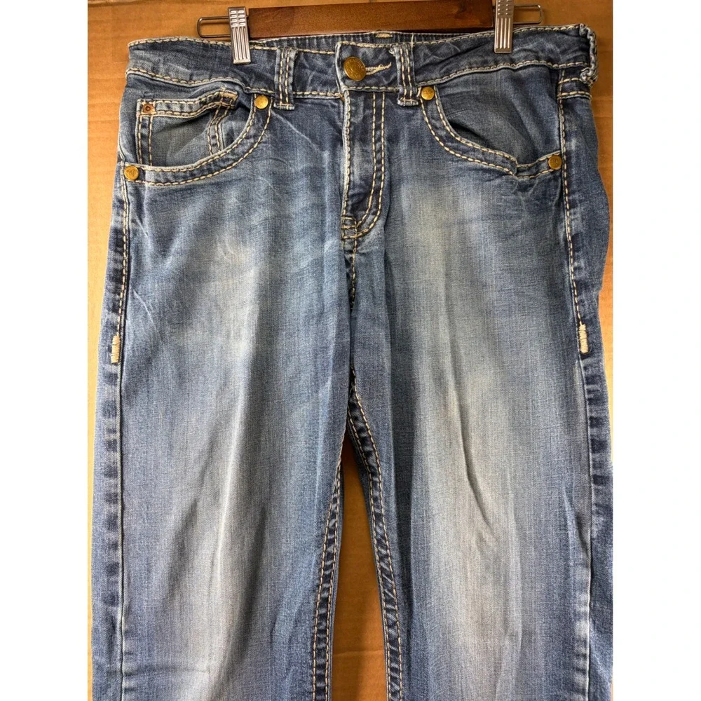 Rock 47 by Wrangler Jeans Mens 33x33 Blue Straight Leg Distressed Denim